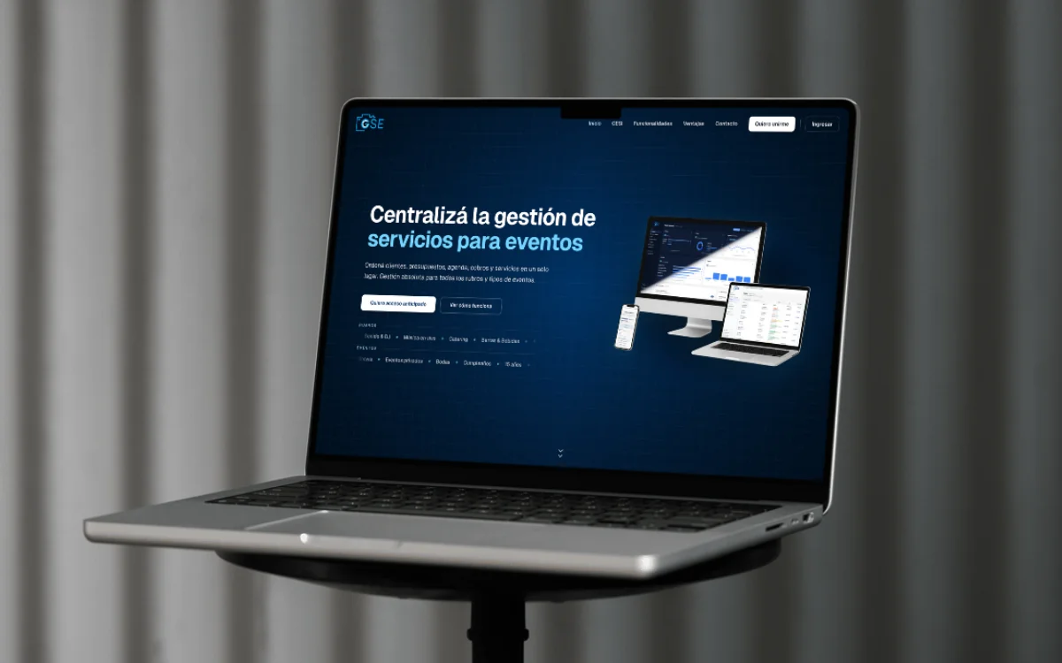 Mockup de la landing comercial de GSE