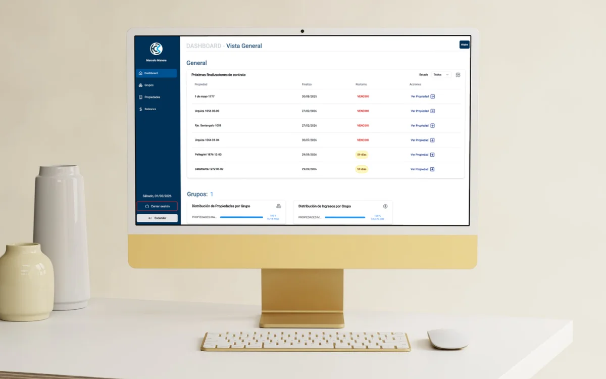 Mockup del sistema de gestión de alquileres Rent-App