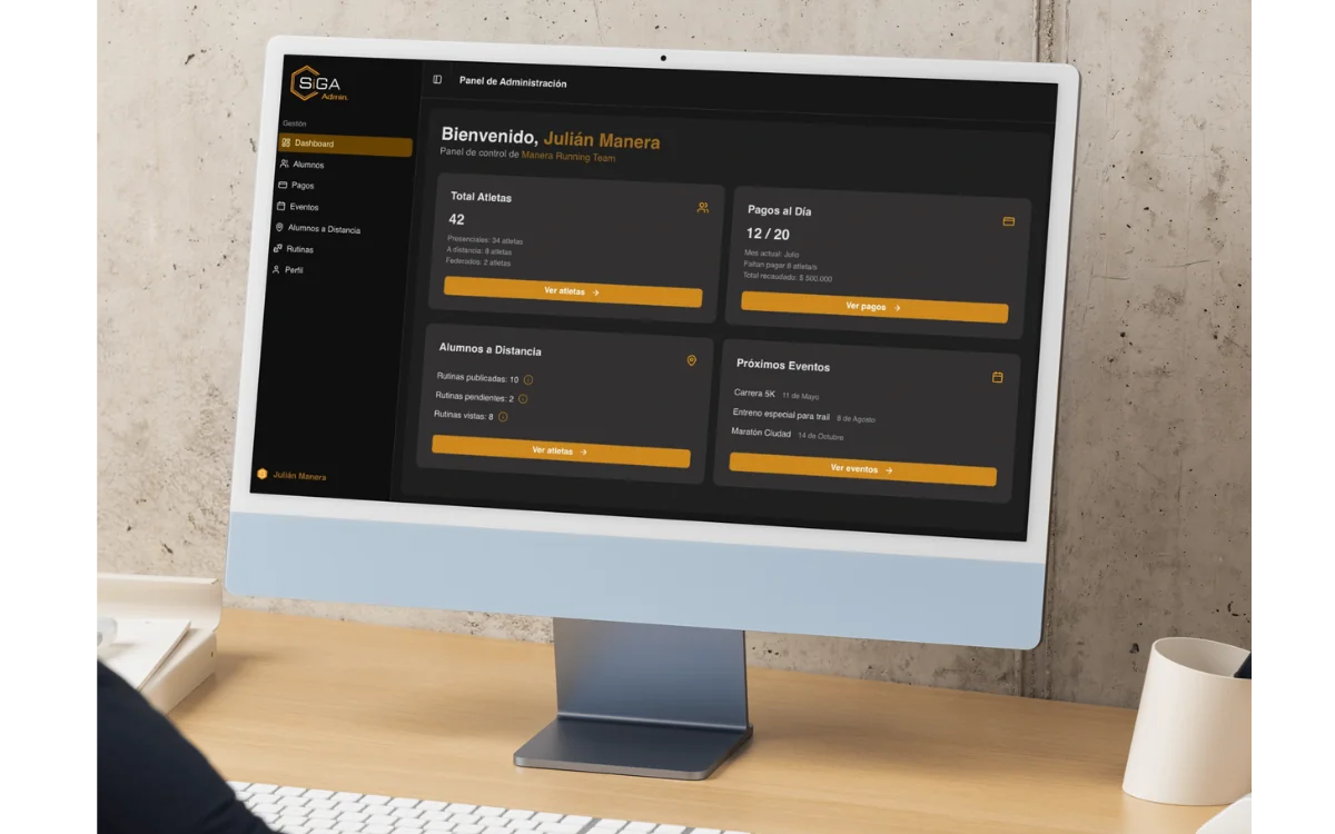 Mockup del sistema de gestión deportiva SiGA