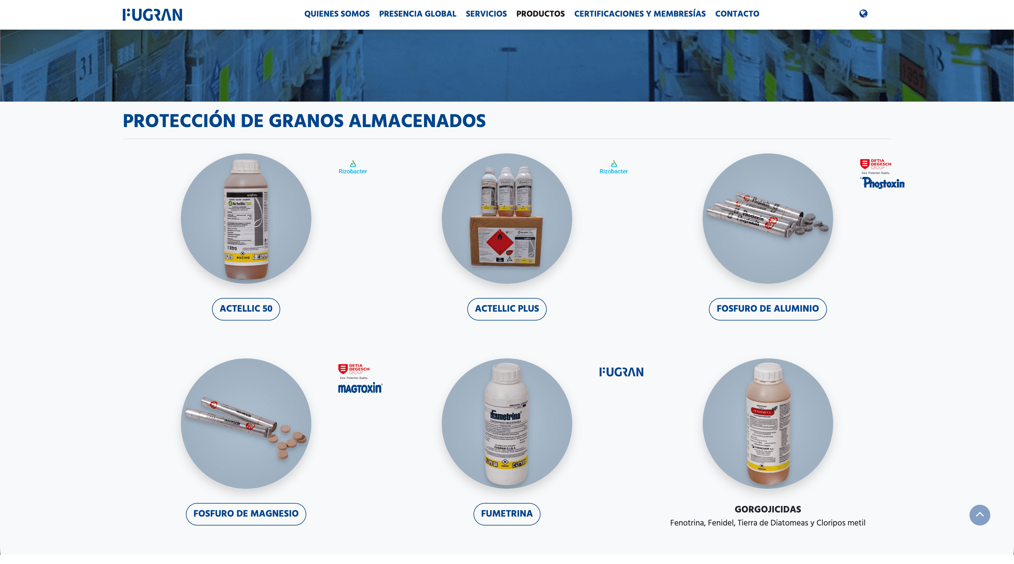 Sección de productos del sitio web anterior de Fugran