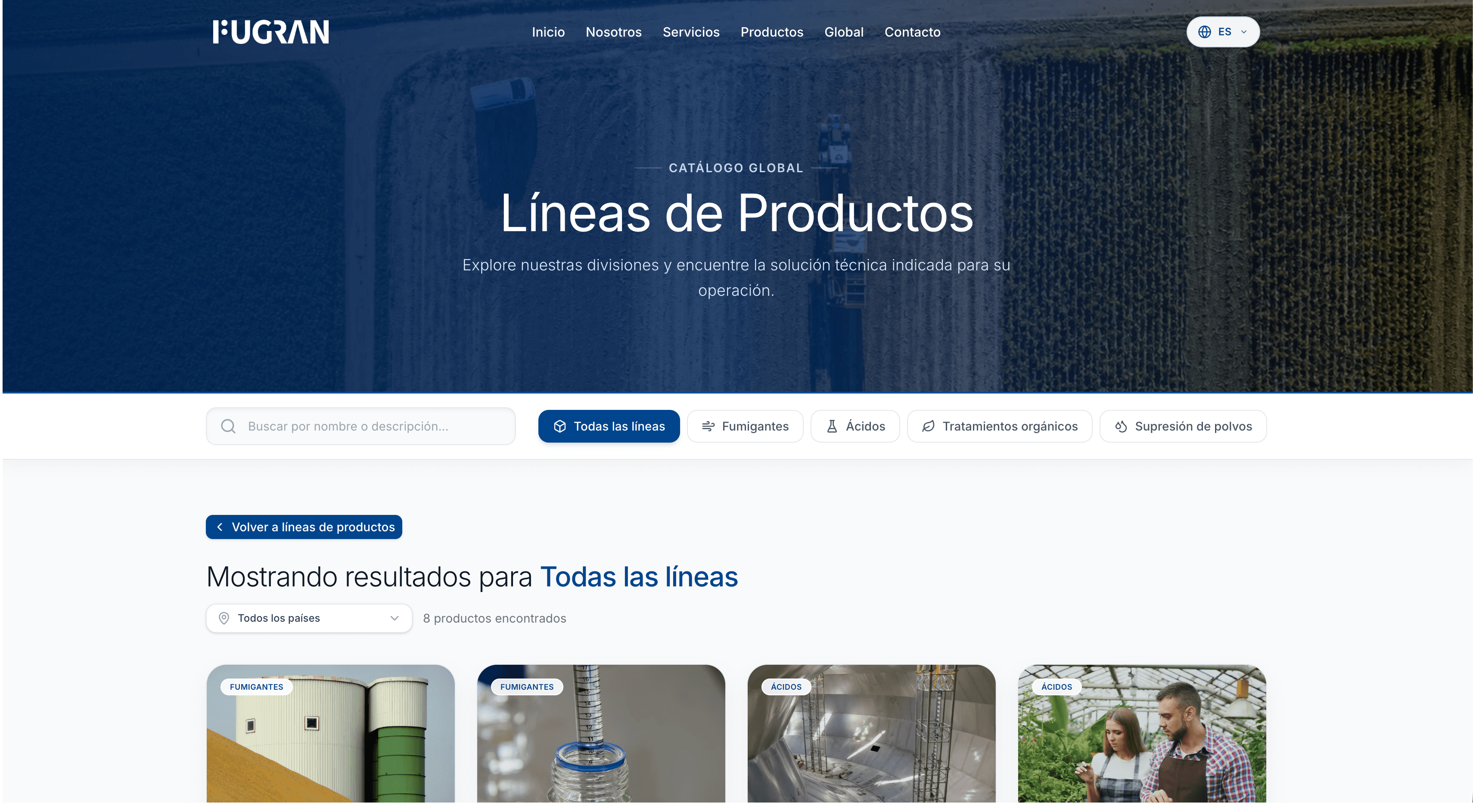 Sección de productos del rediseño actual de Fugran
