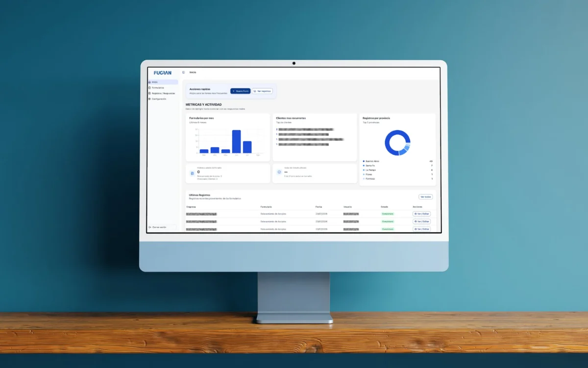 Mockup del sistema interno de registros operativos de Fugran