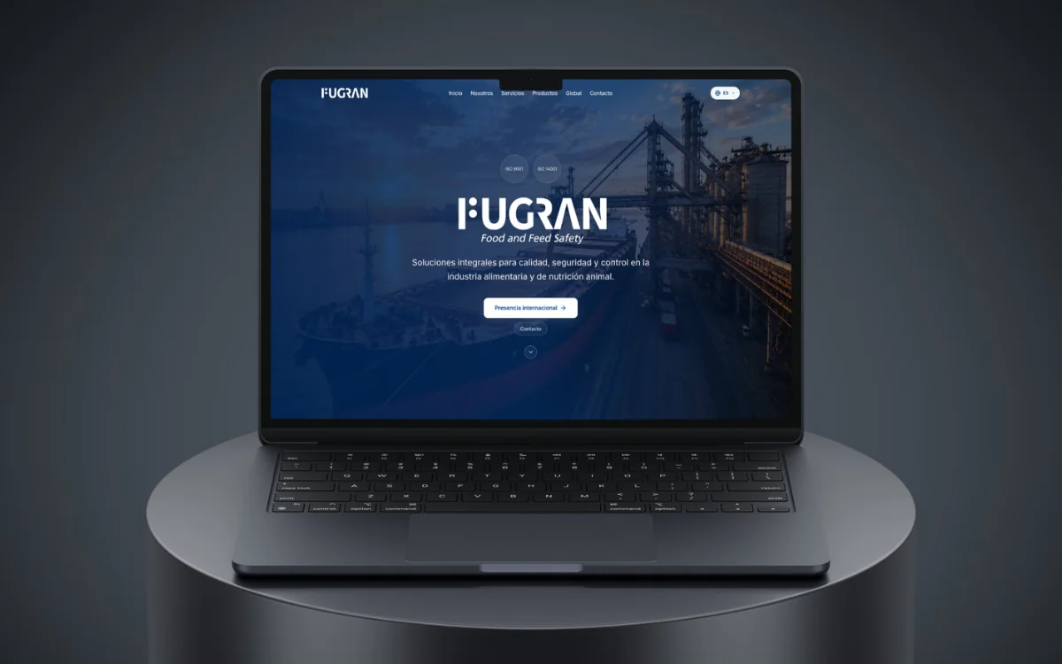 Mockup del sitio web internacional de Fugran