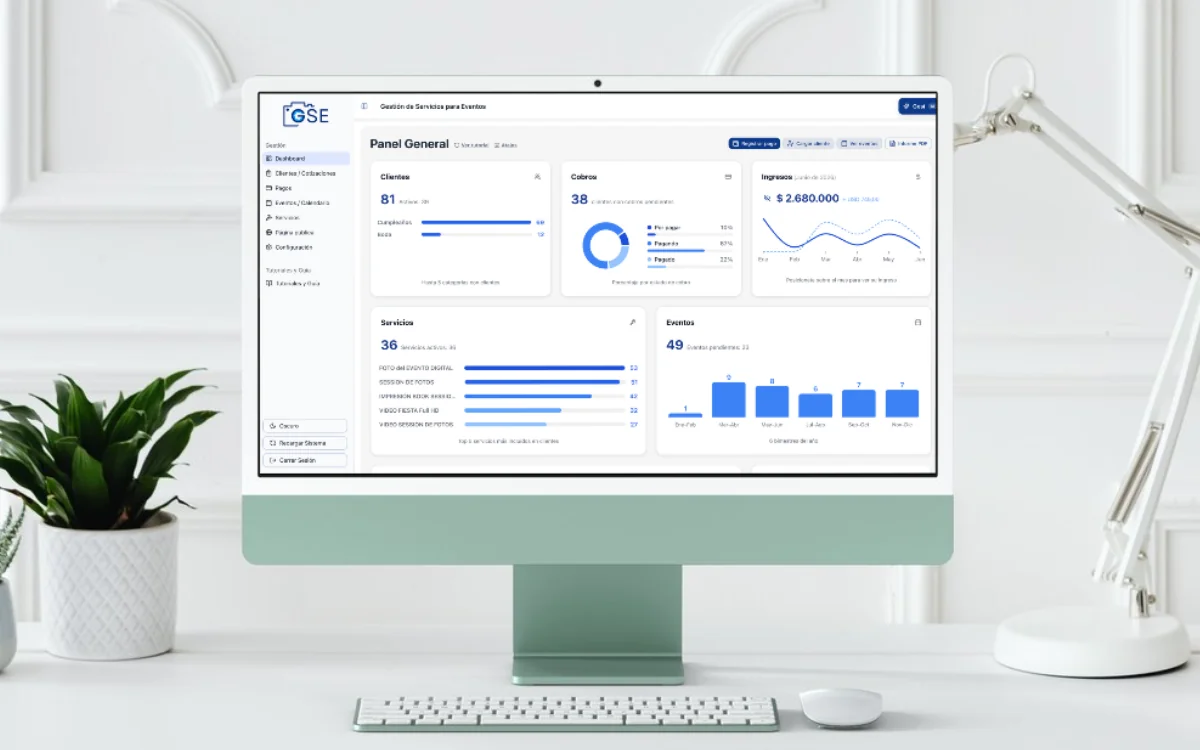 Mockup del sistema de gestión para servicios de eventos GSE