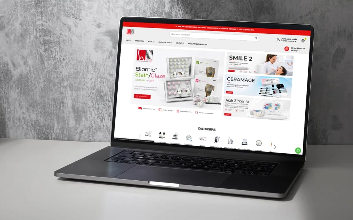 Mockup de la tienda online de insumos odontológicos Horquest